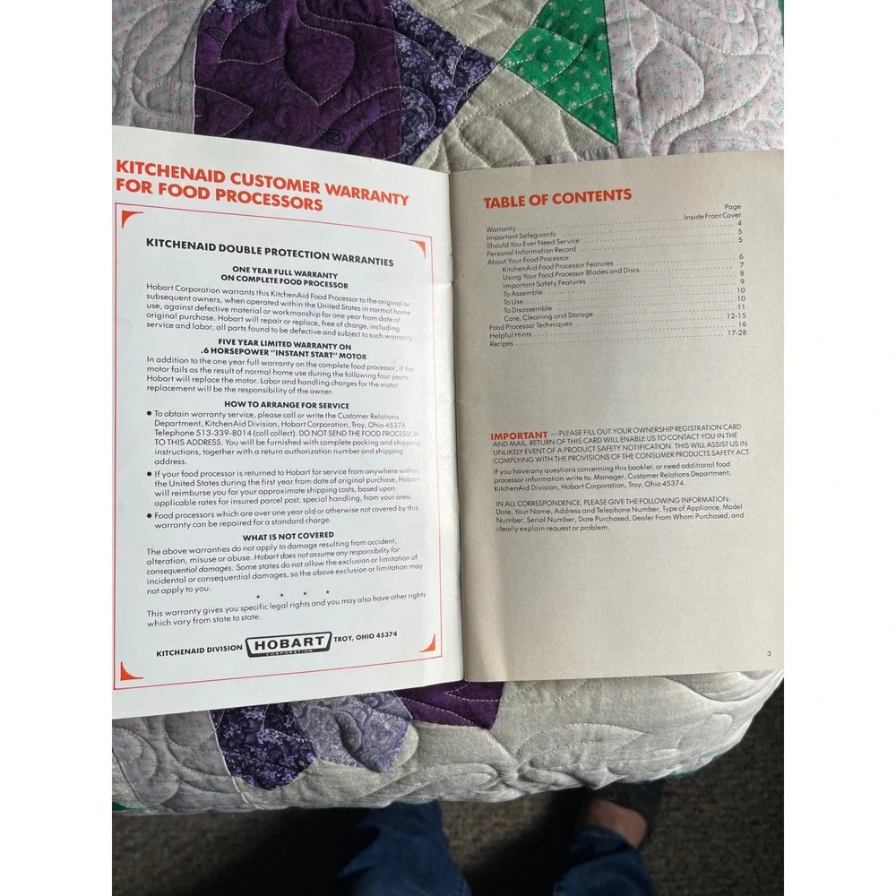 KitchenAid Model KFP700 Food Processor Recipes and Instructions Manual Hobart